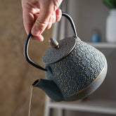 Teal Flower Cast Iron Tea Pot